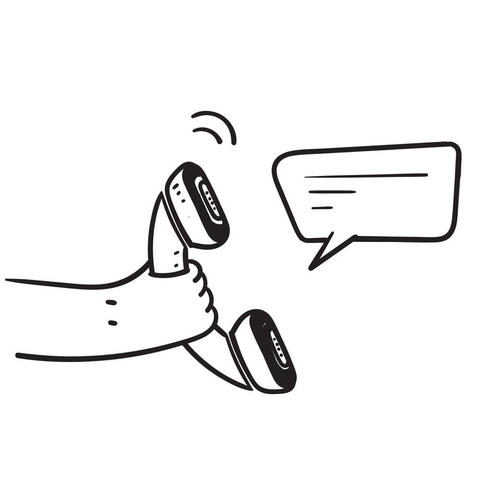 hand drawn doodle Phone handset with speech bubble illustration vector