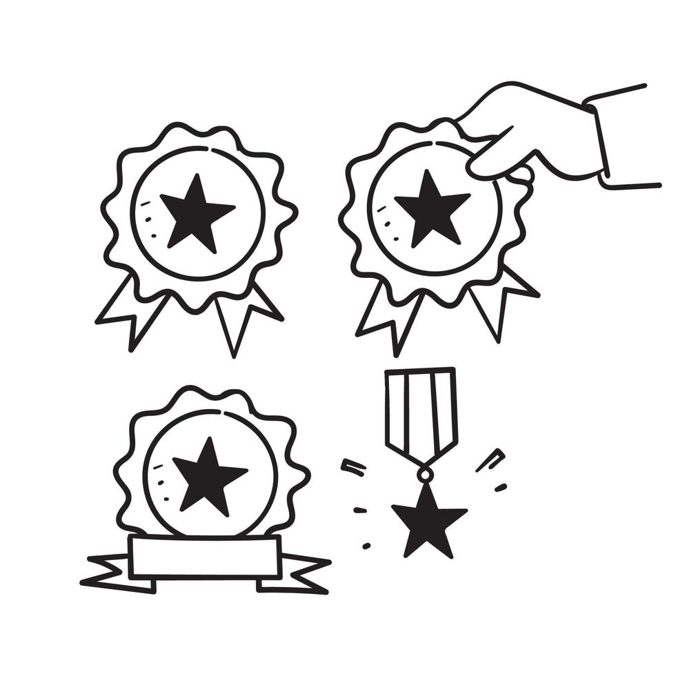 hand drawn doodle Winner medal with star illustration icon vector