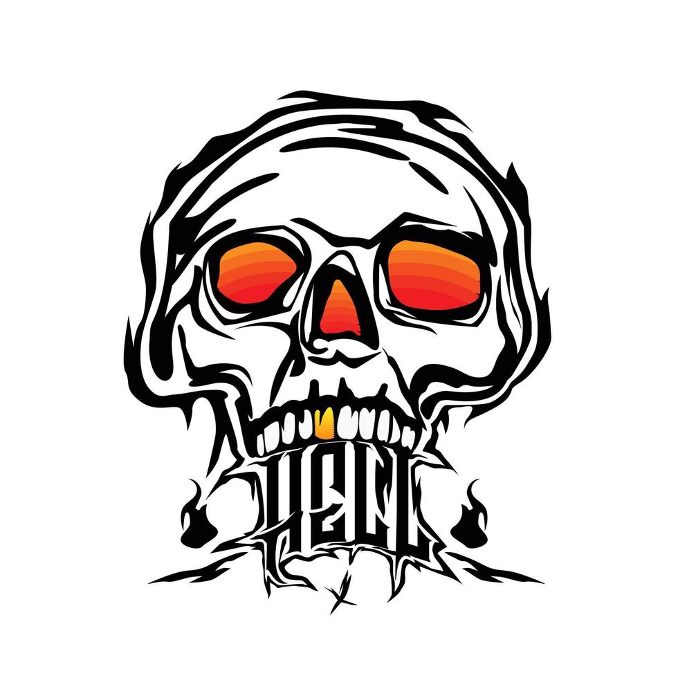 Skull with fire hand drawn vector illustration suitable for stickers, t shirt