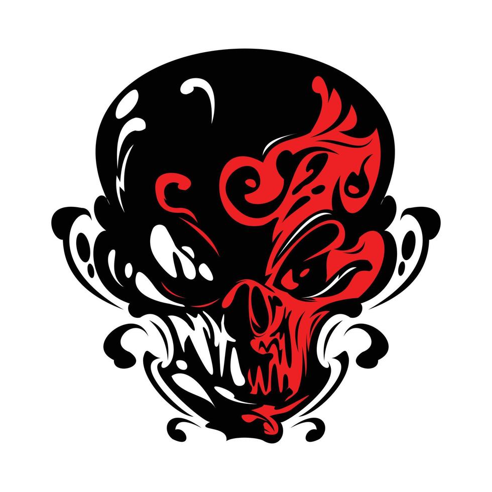 Vector Black ,Red and White Tattoo Skull Illustration