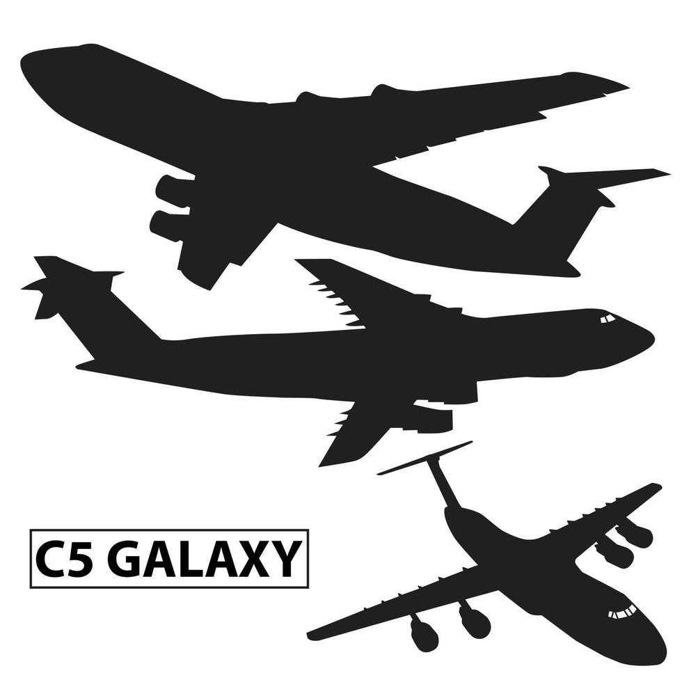 military cargo plane silhouette collection set vector design