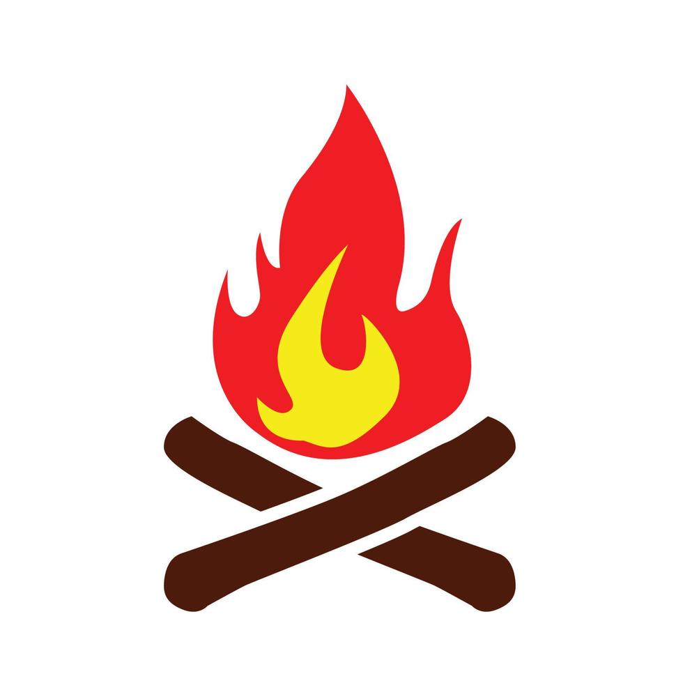 Burning bonfire with wood on a white background. Vector flat illustration