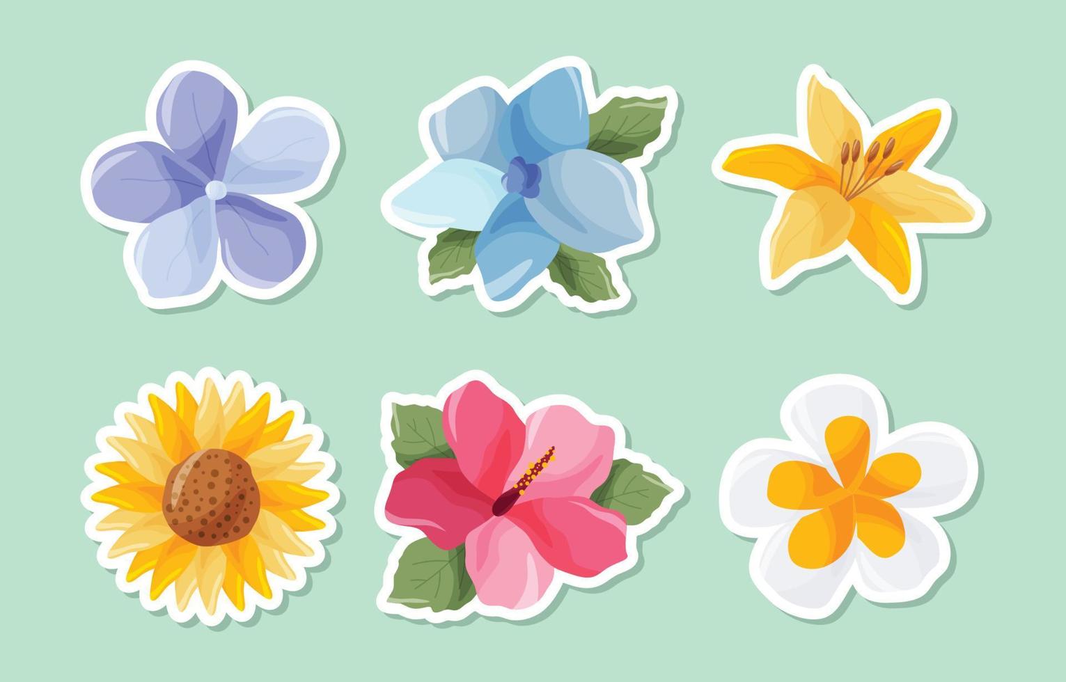 Summer Floral Colorful FLower Sticker Collection vector