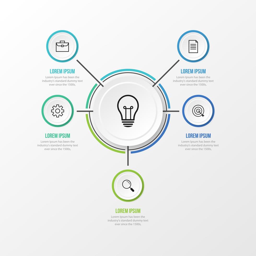 Circle chart infographic template with 5 options for presentations, advertising, layouts, annual reports vector