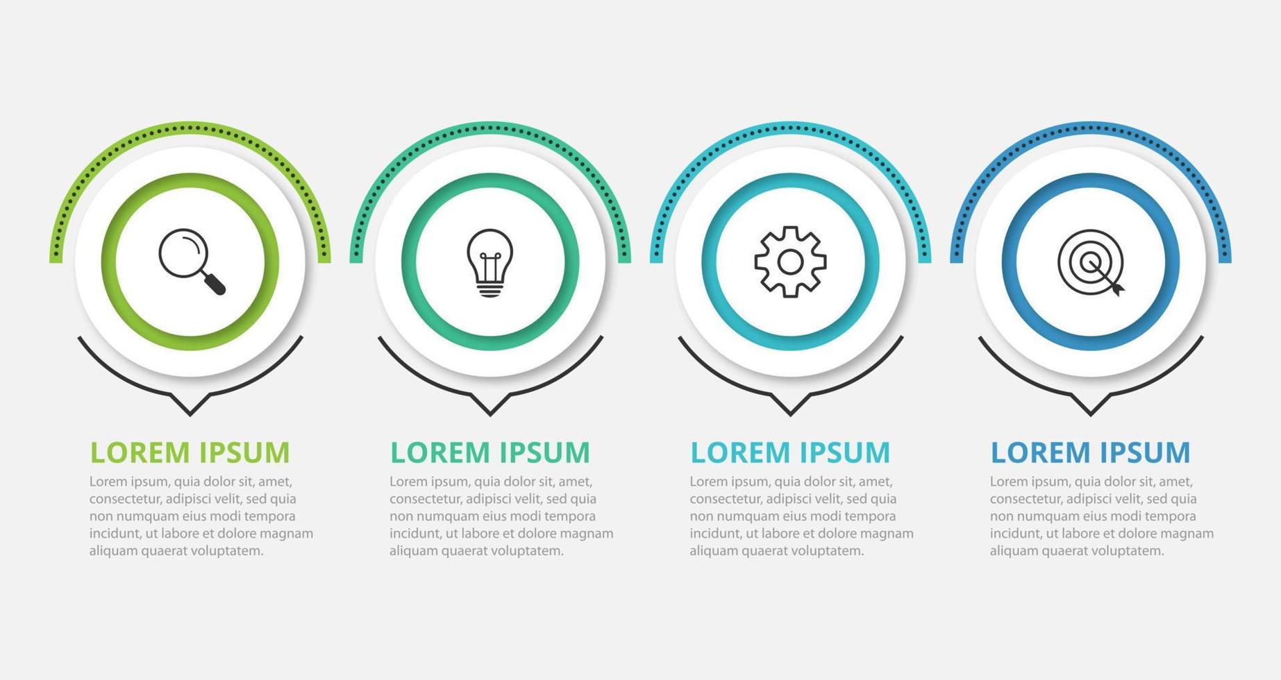 plantilla de diseño infográfico vectorial con iconos de marketing. concepto de negocio con 4 opciones o pasos. se puede utilizar para diagrama de proceso, diseño de flujo de trabajo, gráfico de información, informe anual, diagrama de flujo. vector