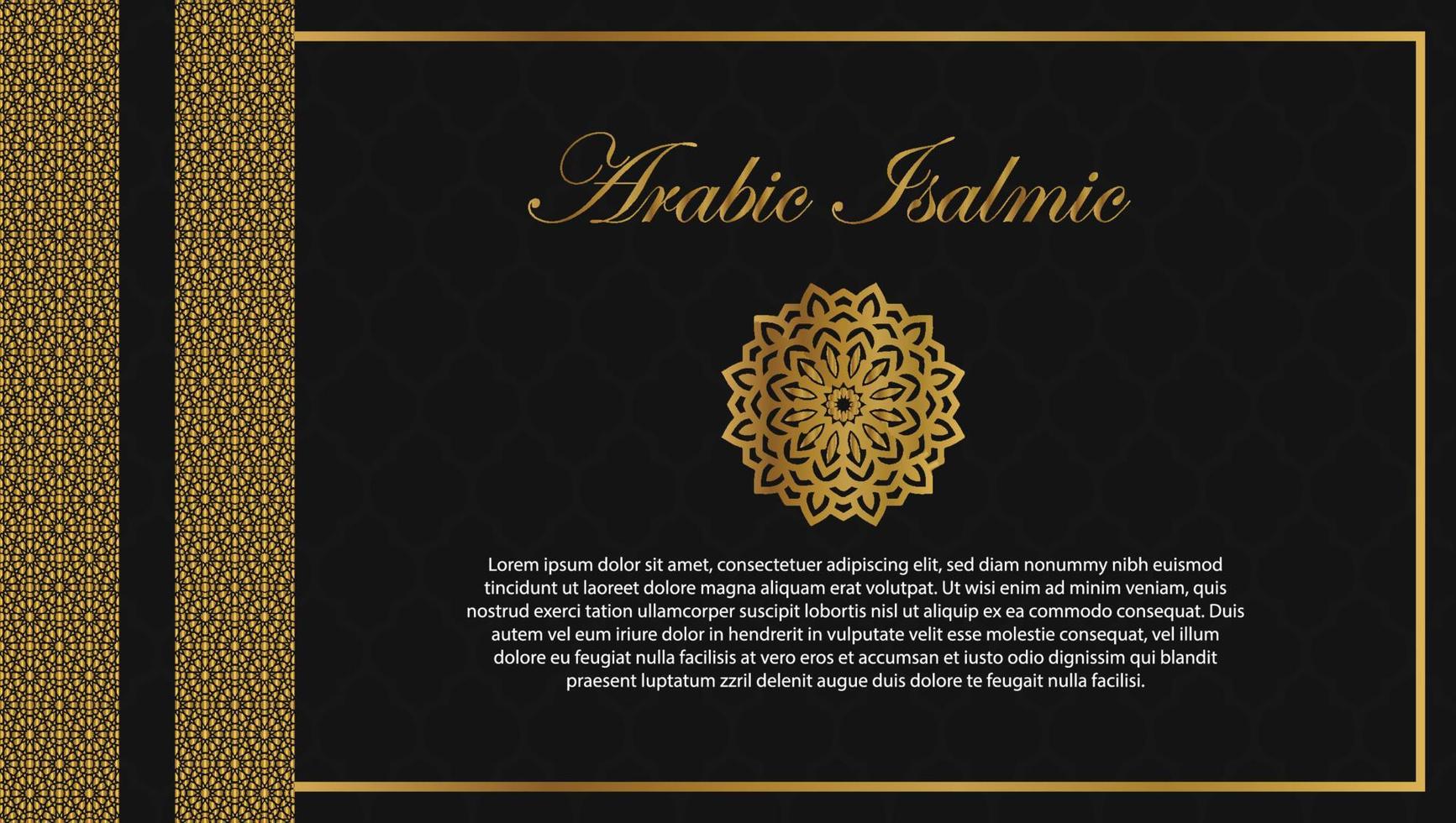 Arabic Islamic Elegant black and Golden Luxury Ornamental Background with Islamic Pattern and Decorative Ornament Border Frame stock illustration vector