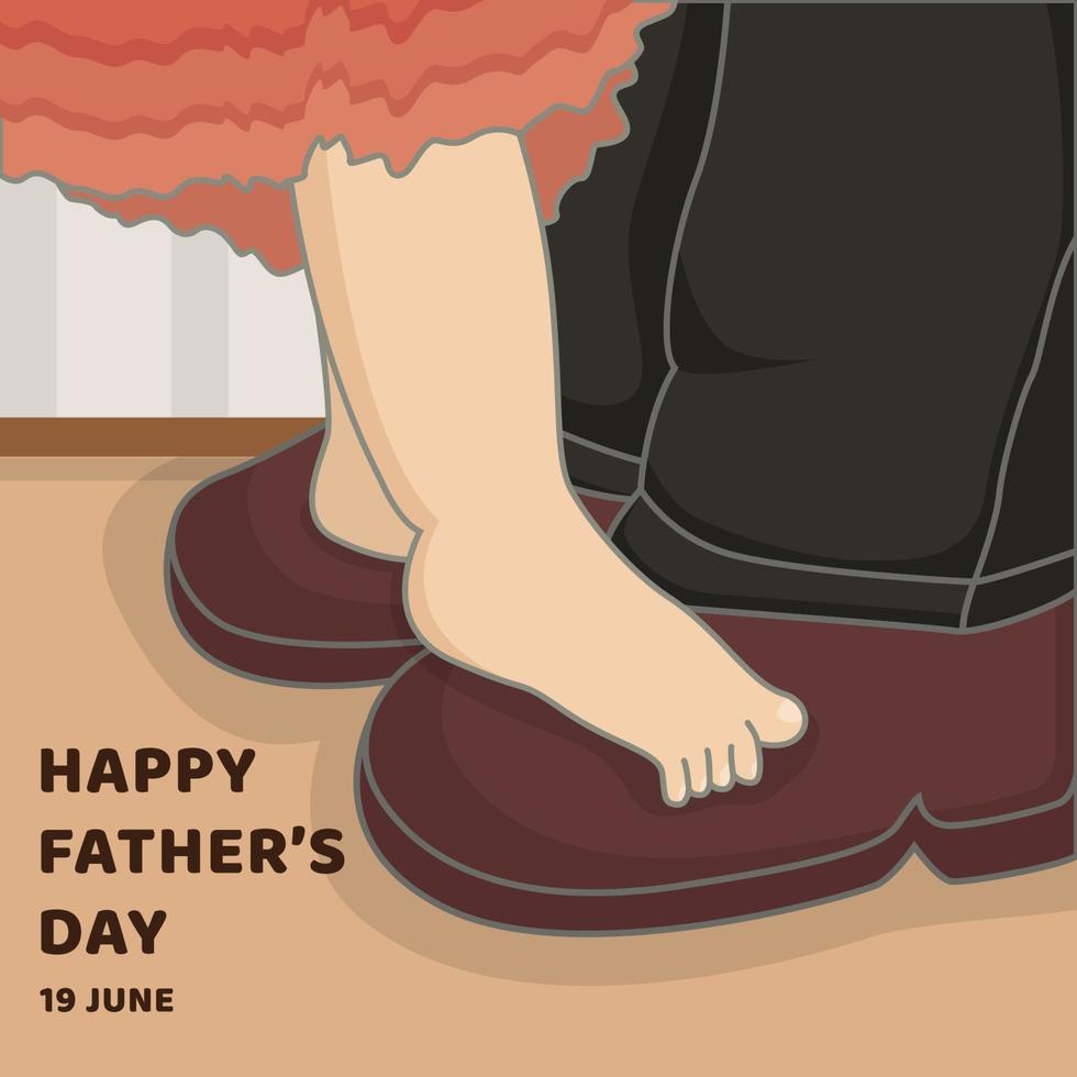 Happy Father's Day with son standing in dad's shoe design vector