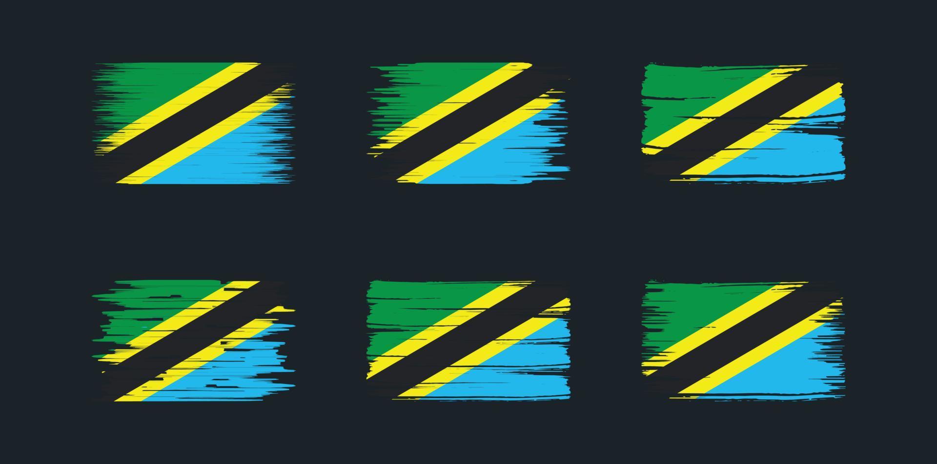 colección de pinceles de bandera de tanzania. bandera nacional vector