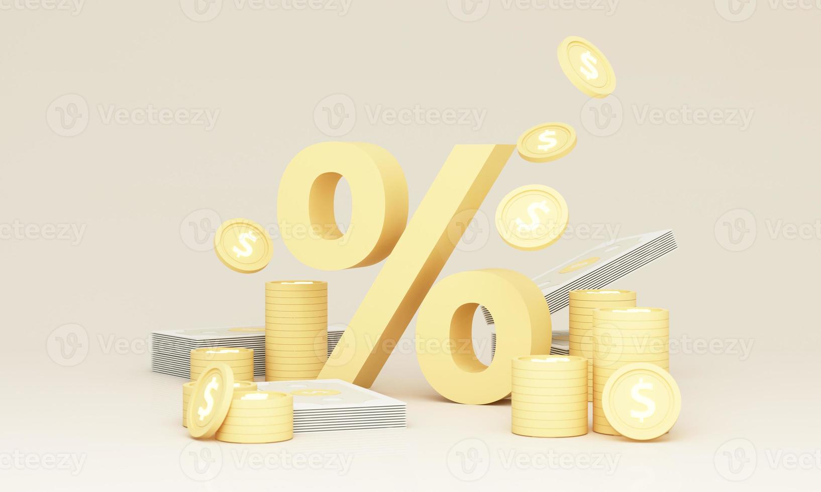 Big percent symbol higher interest rates on deposits and digital money in the concept of financial stability and growth and an empty space for entering text on a white background realistic 3d render photo
