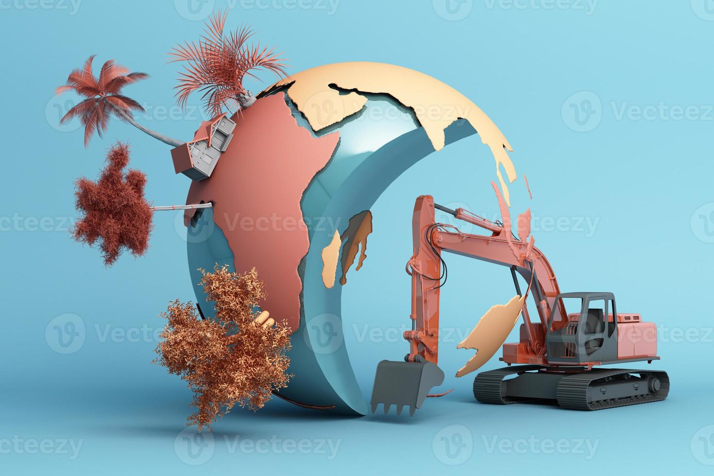 The world is being destroyed by human's hand. 3d rendering photo