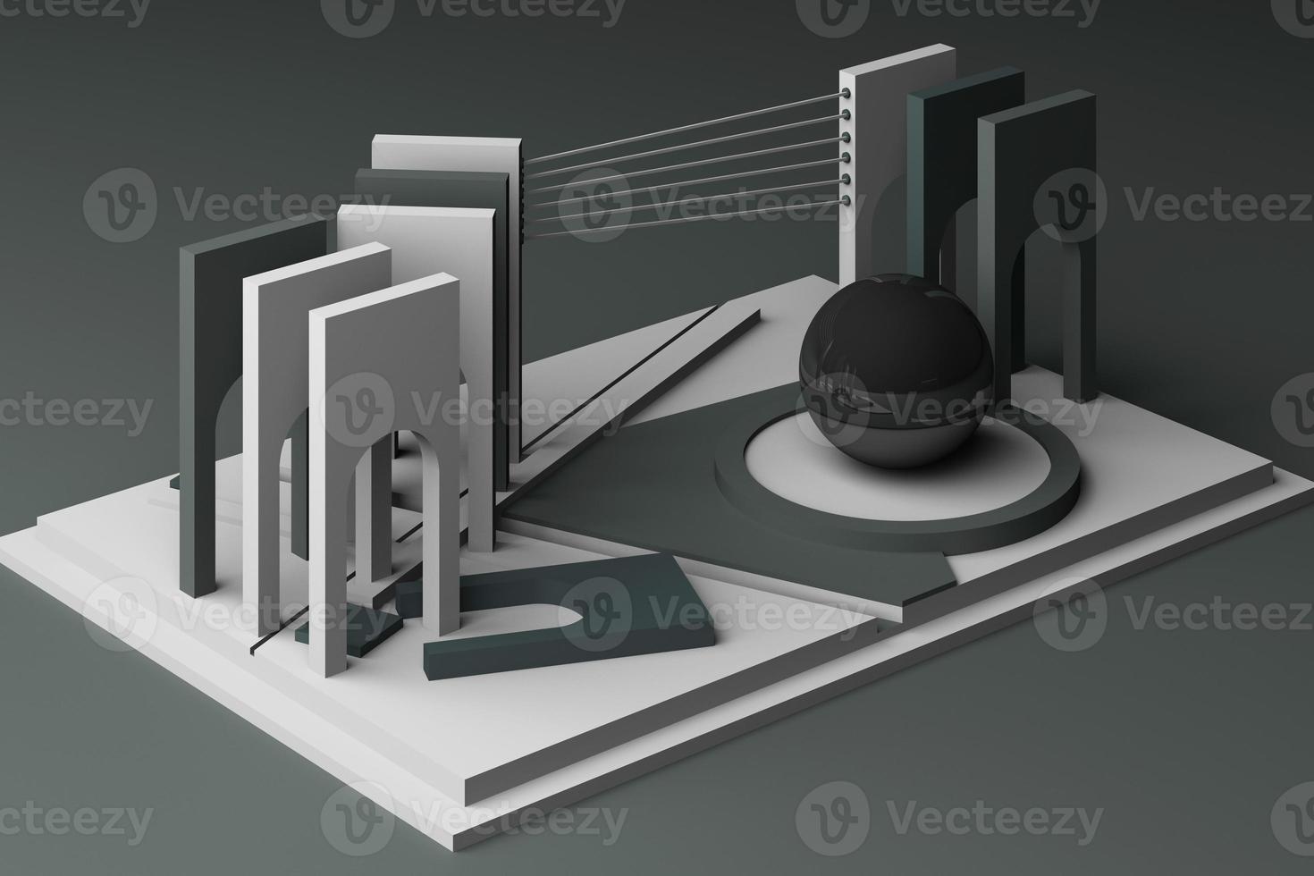 3d rendering geometric composition in pastel color. photo