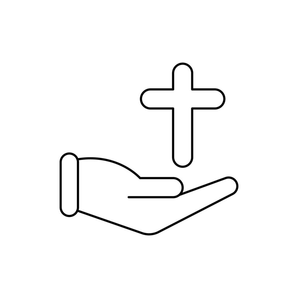 christian worship cross on hand icon vector