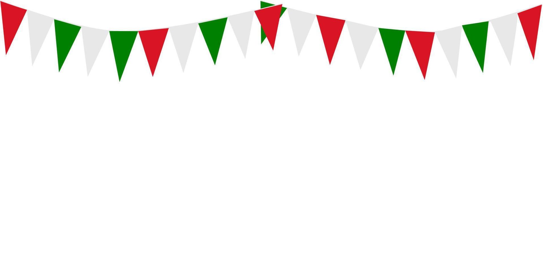 empavesado colgando rojo blanco verde bandera triángulos banner fondo. italia, irán, portugal, líbano, bielorrusia, bulgaria, méxico. fiesta, feria, celebración, nación, carnaval, aniversario, conceptos de cumpleaños. vector