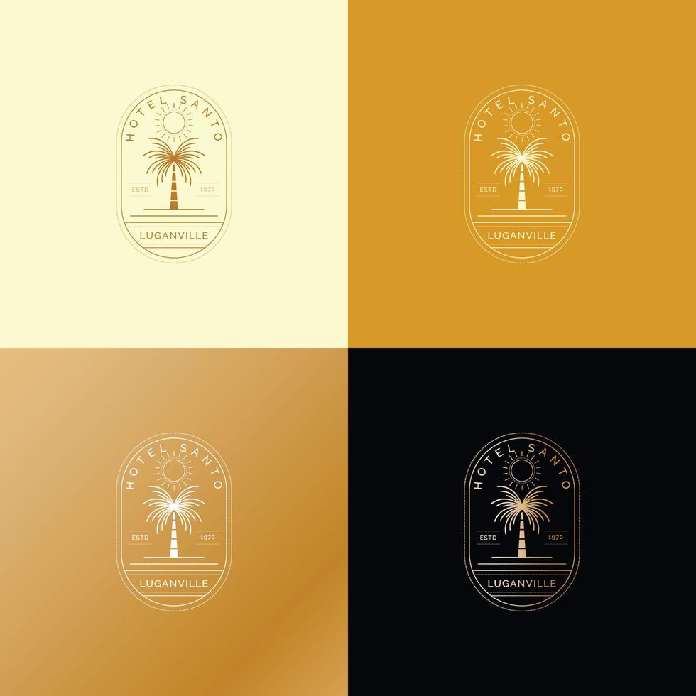 plantilla de logotipo vectorial con palmera - icono abstracto de verano y vacaciones y emblema para alquileres de vacaciones, servicios de viaje, spas tropicales y estudio de belleza. diseño del logotipo del hotel santo vector