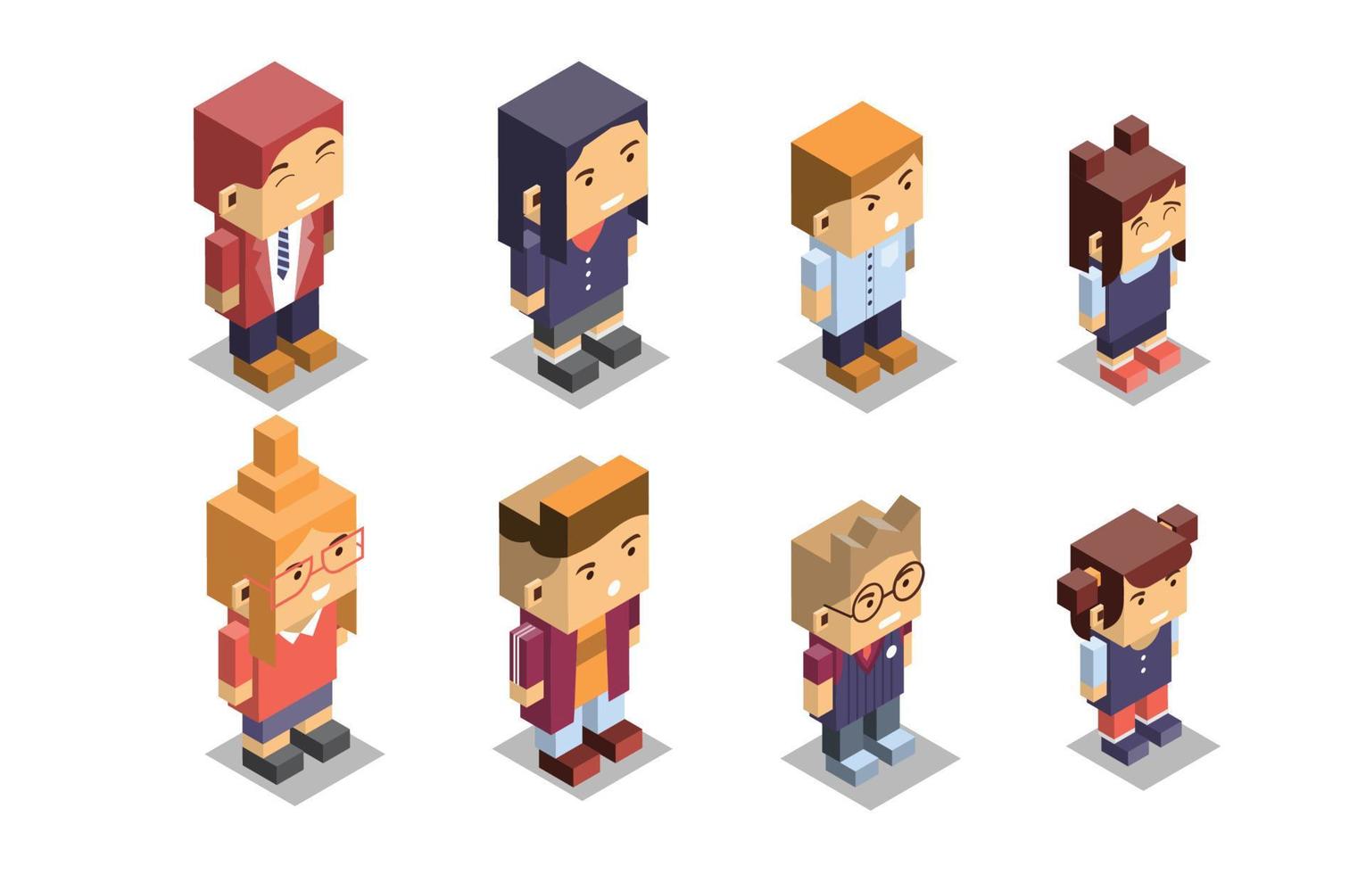 Isometric Student Character Collection vector