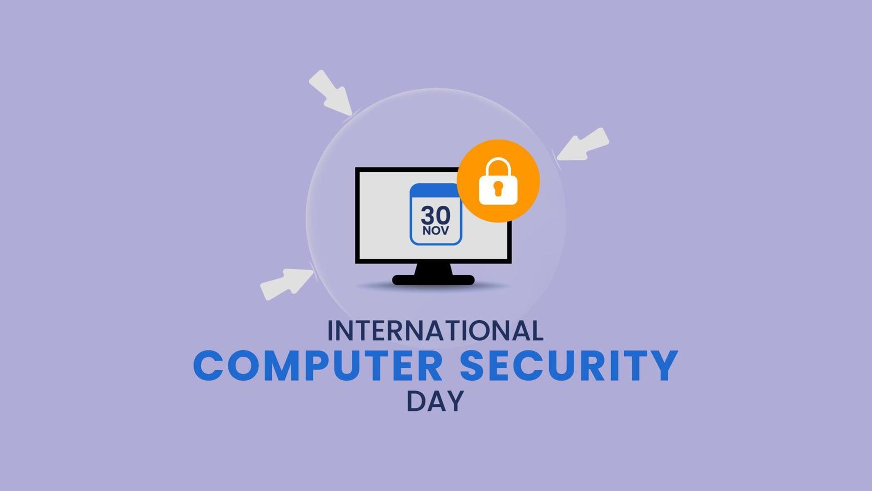 Vector graphic of international computer security day greeting text. With monitor vector, shield, lock icon and digital pattern.