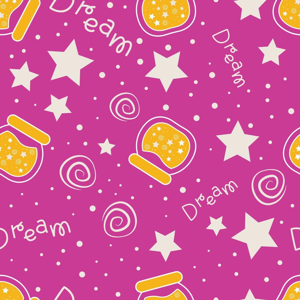 Magic Stars repeat pattern design. Hand-drawn sky background. Holidays pattern for wrapping paper, fabric, wrapping paper, prints and textile. vector