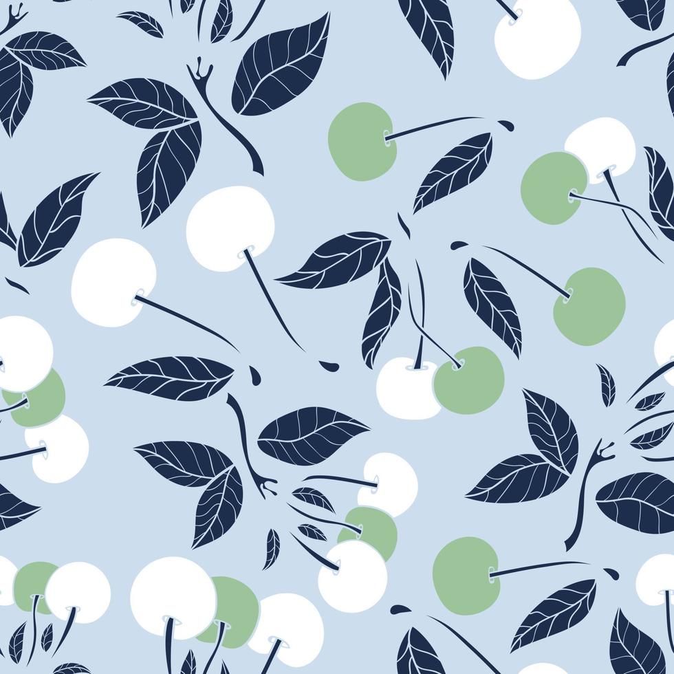 Cherries seamless pattern design. Beautiful tropical berries background. Tropical fruits and leaves seamless pattern background. Good for prints, wrapping paper, textile and fabric. vector