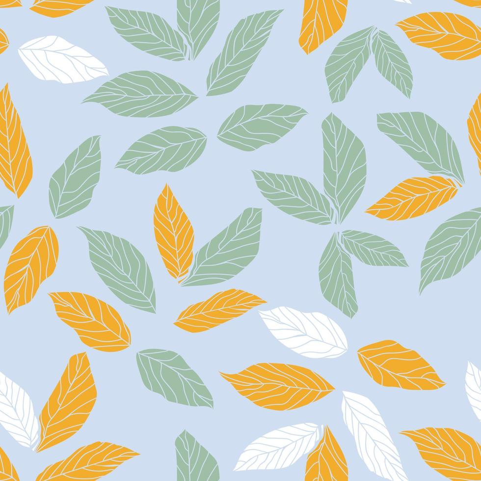 Beautiful leaves seamless pattern design. Vector hand-drawn leaves seamless pattern. Abstract trendy nature background. Pattern for wrapping paper, fabric, textile and prints.