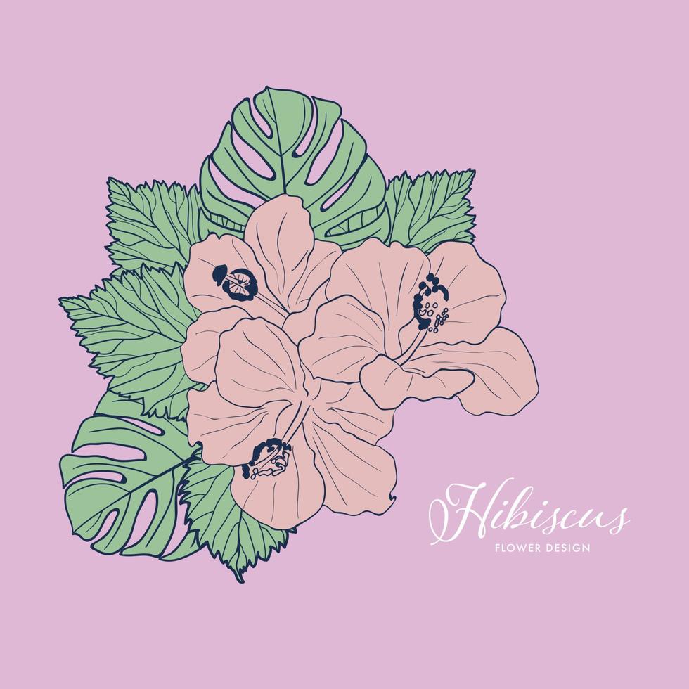 Hibiscus flower design isolated object. Hand-drawn element. vector