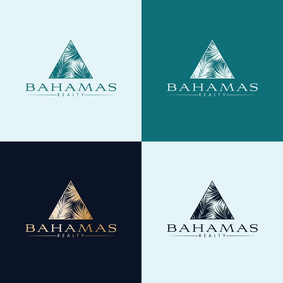 Vector logo template with palm tree - abstract summer and vacation icon and emblem for vacation rentals, travel services, tropical spas and beauty studio. Bahamas resort and spa logo design