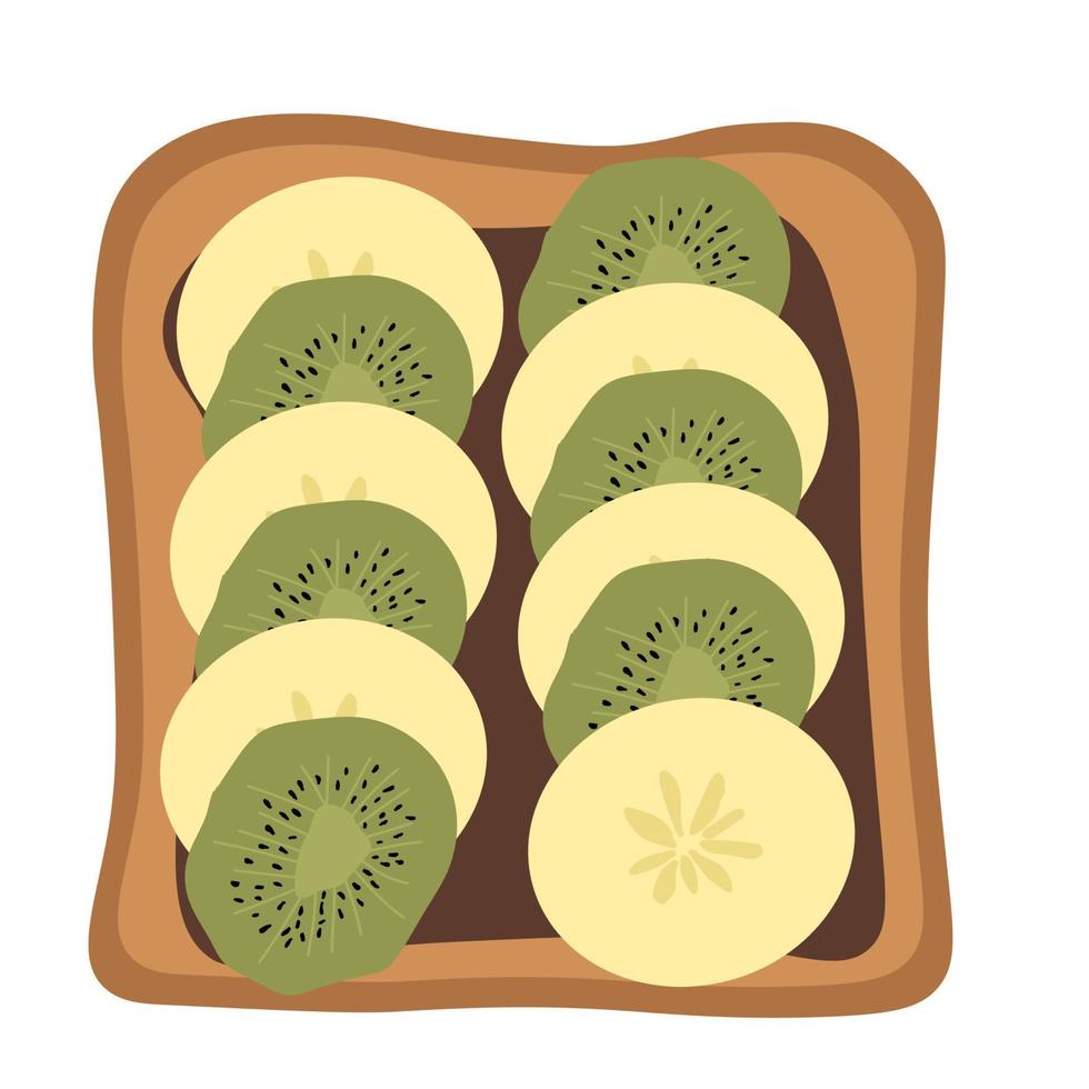 tostadas con chocolate, kiwi y plátano. desayuno de merienda saludable con bayas y frutas vector