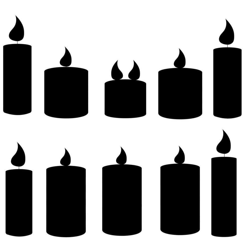 silueta de un juego de velas. quemando lindas velas perfumadas de cera y parafina. decoración de velas para el hogar vector