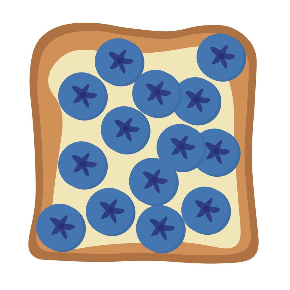 Toast with cream cheese and blueberries. Healthy snack breakfast with berries and fruits. vector