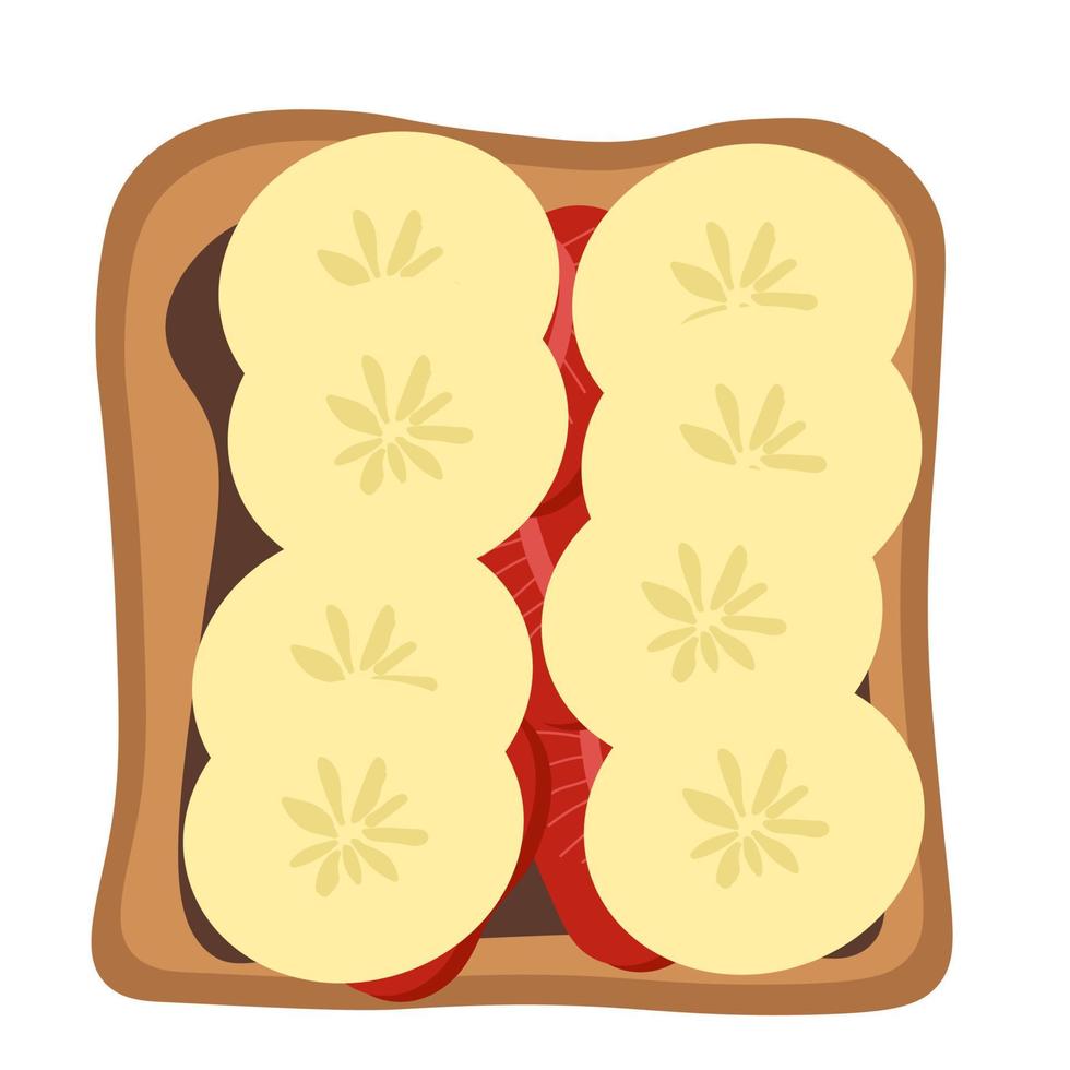 Chocolate, banana and strawberry toast. Healthy snack breakfast with berries and fruits. vector