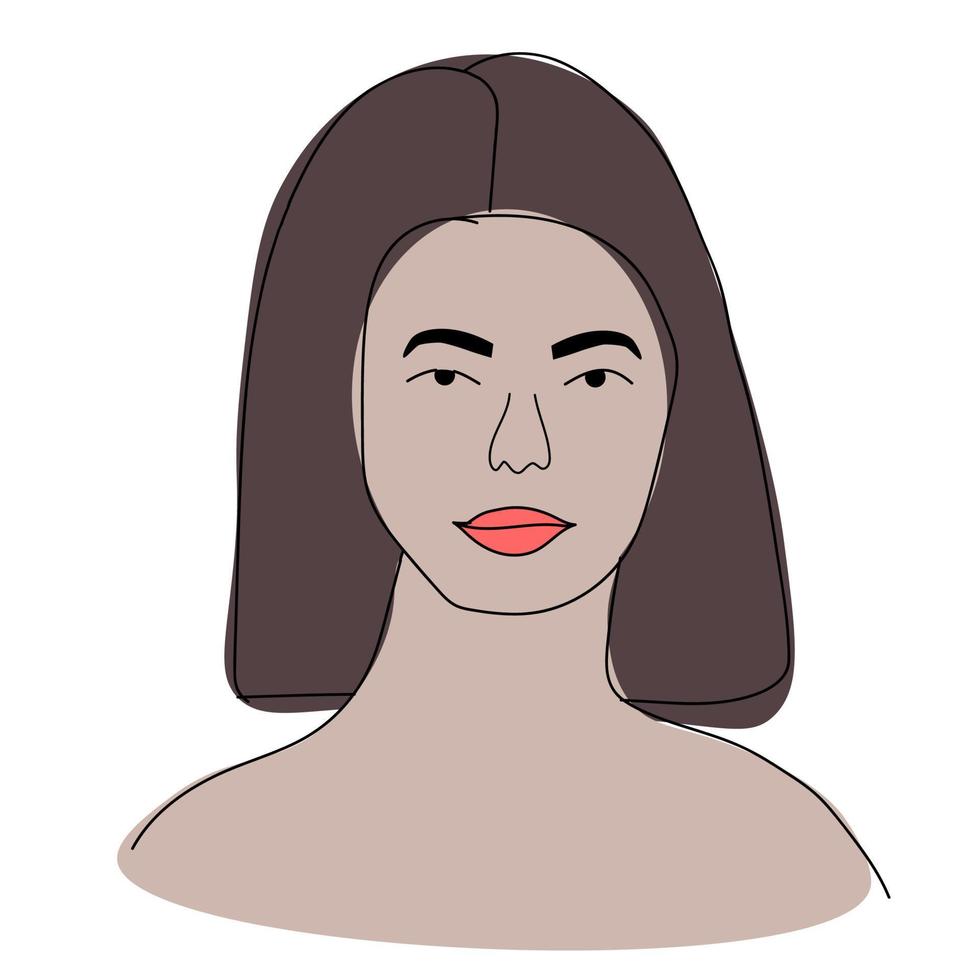 Doodle illustration of the face of a brunette girl with a caret, a confident girl vector