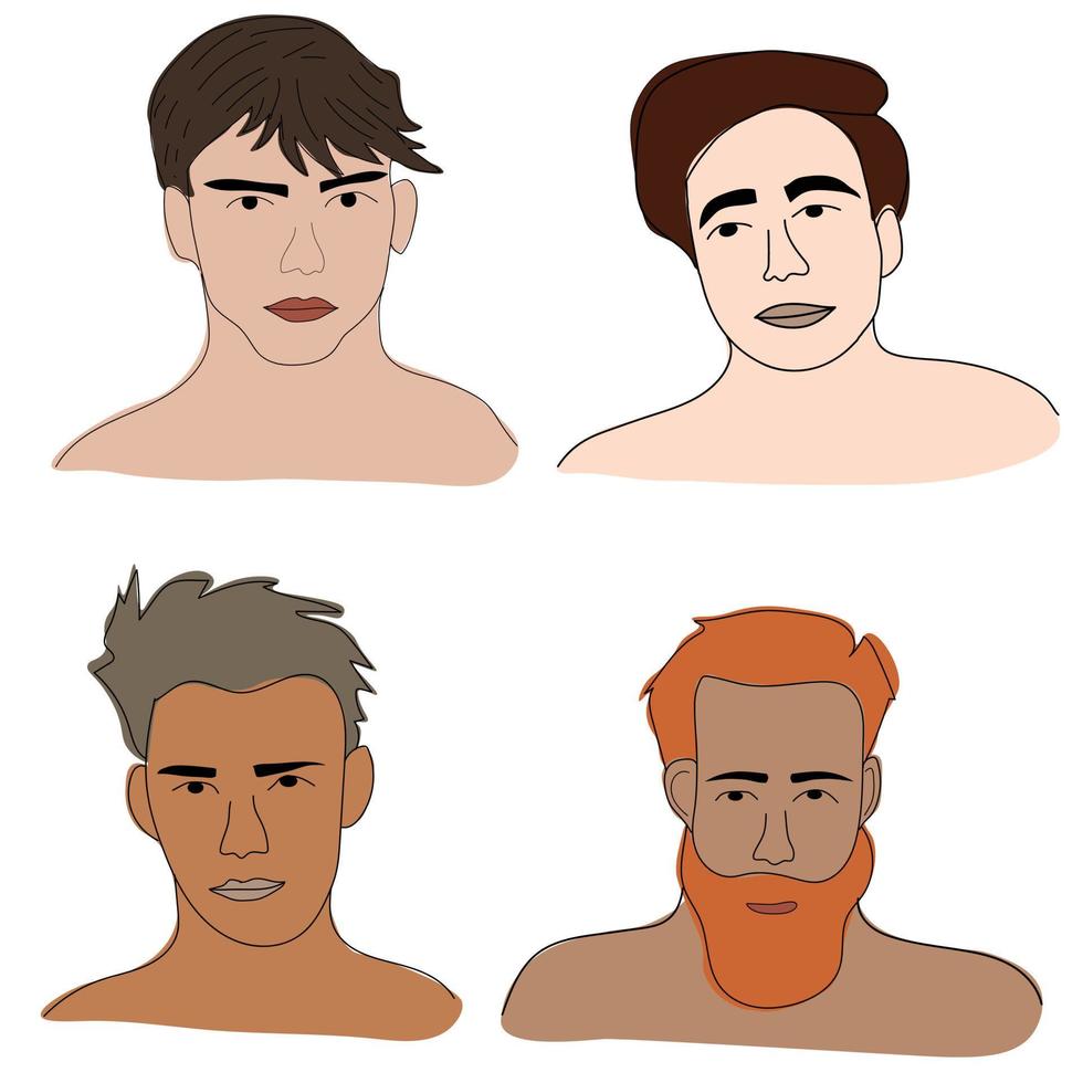 garabato, conjunto, de, hombres, caras vector