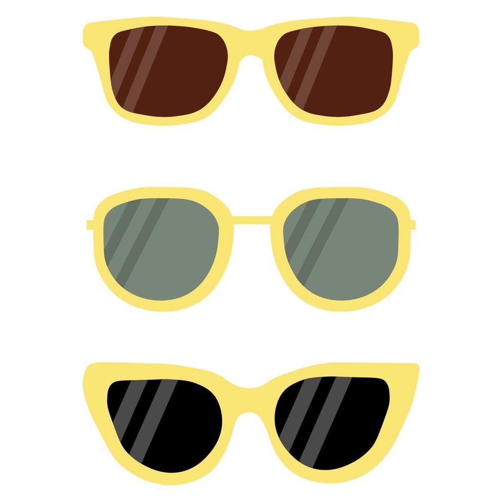 A set of yellow frame sunglasses with black and dark lenses. Vector illustration in flat style