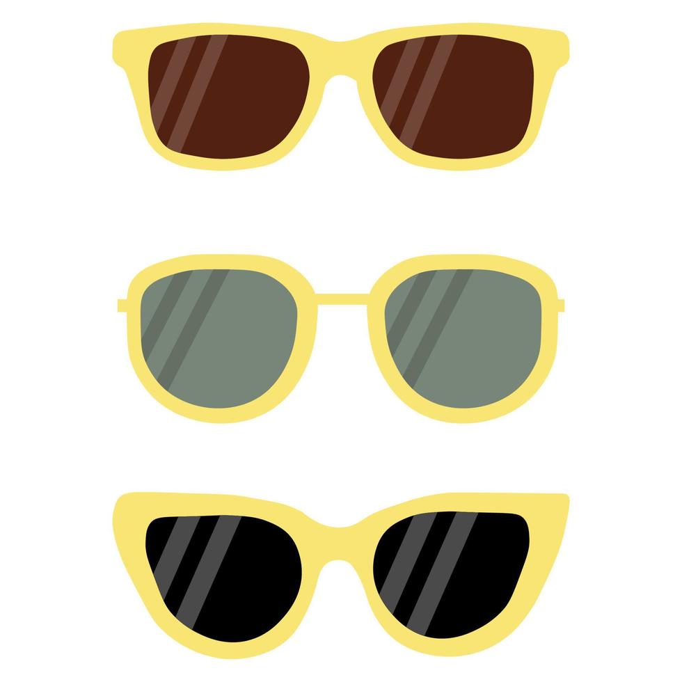 A set of yellow frame sunglasses with black and dark lenses. Vector illustration in flat style