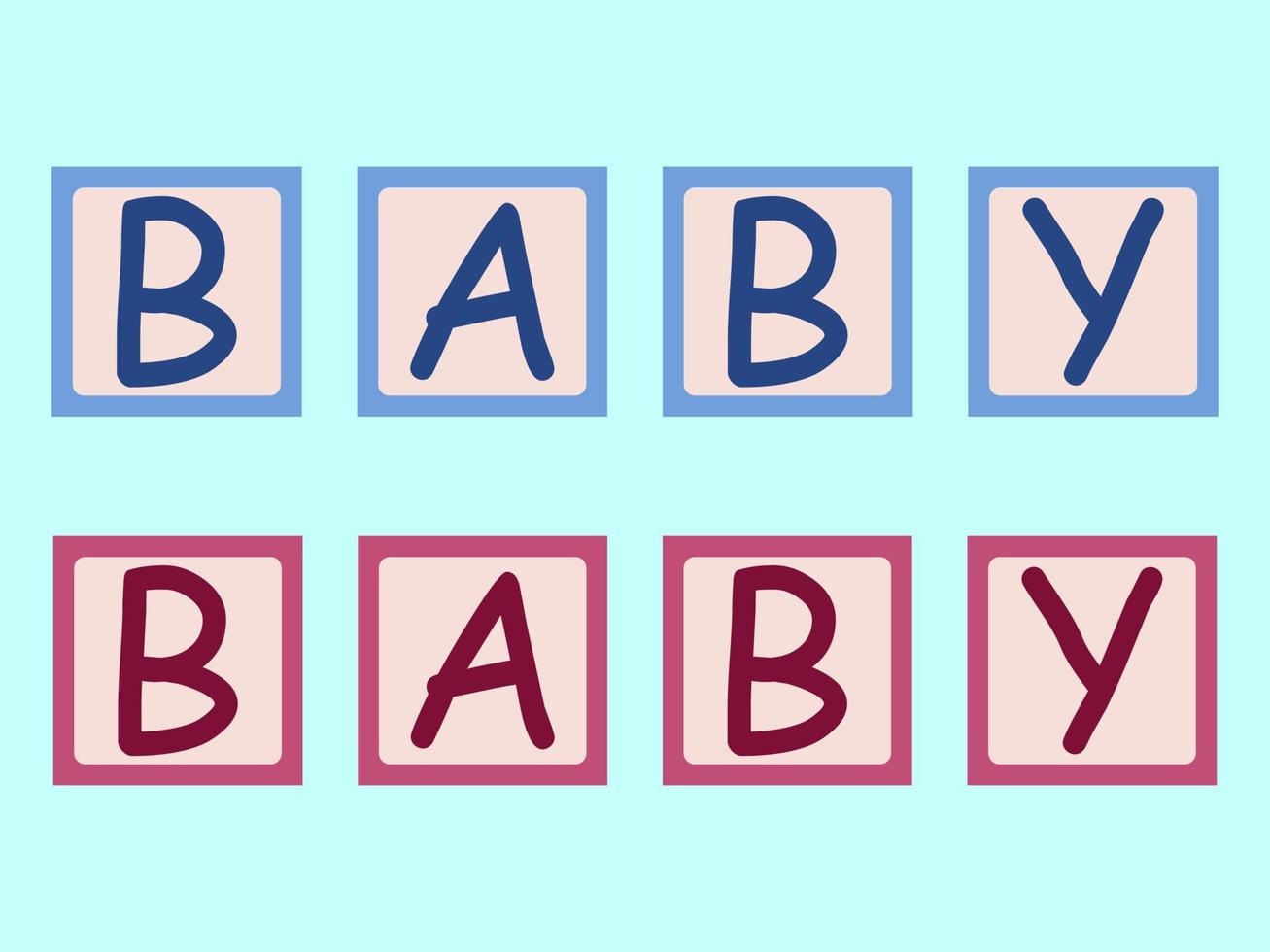 Vector illustration of letters on the cubes baby in blue and pink colors.