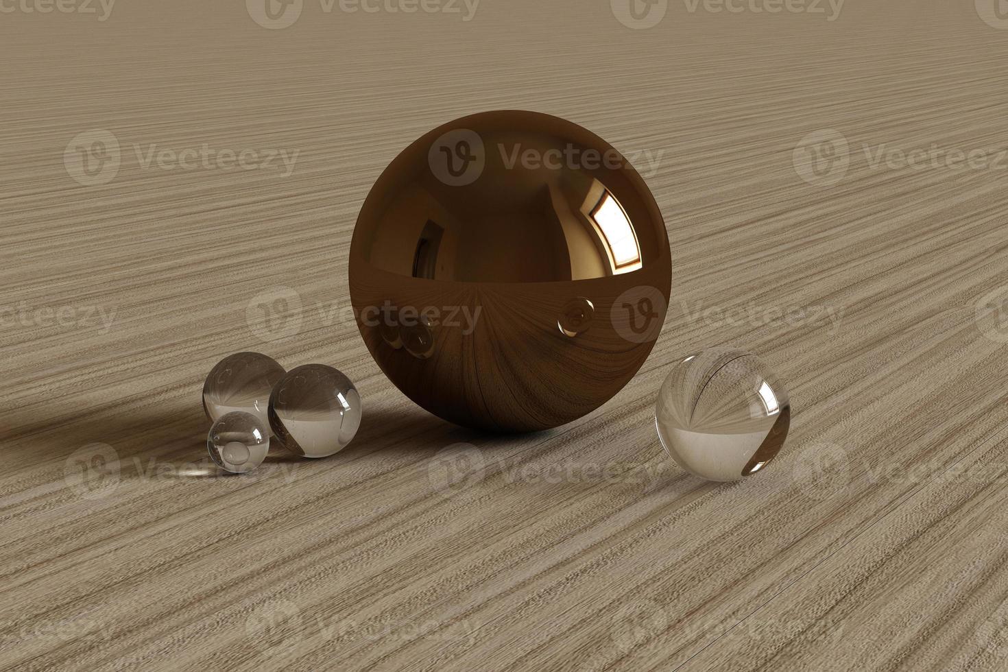 Geometric shapes with environment reflected on sphere. 3d rendering photo