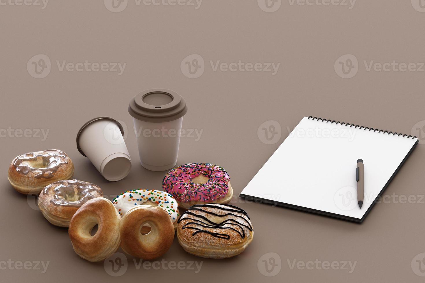 Colorful donut and milk cup with pastel background. 3d rendering photo