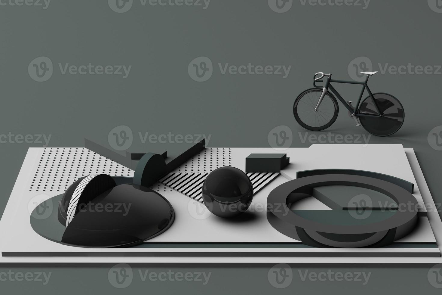 Geometric Shape of Bike Sport Concept in orange and pastel colour tone. 3d Rendering photo