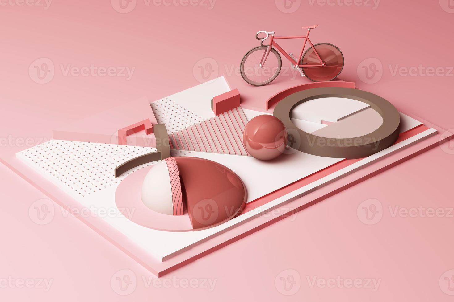 Geometric Shape of Bike Sport Concept in orange and pastel colour tone. 3d Rendering photo
