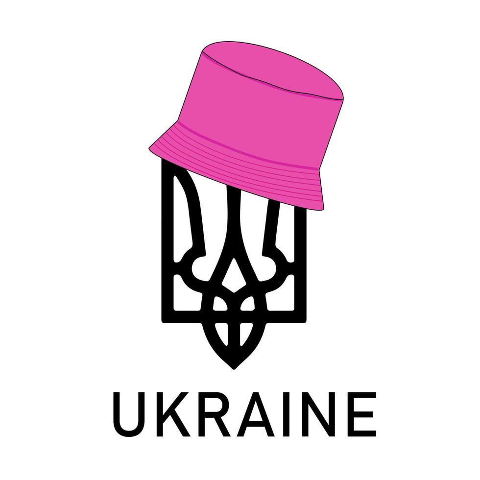 arms of Ukraine in a pink panama hat. vector