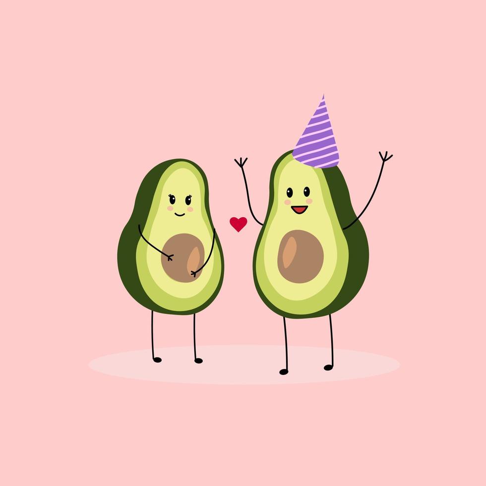 Vector illustration of avocado characters rejoice in pregnancy.