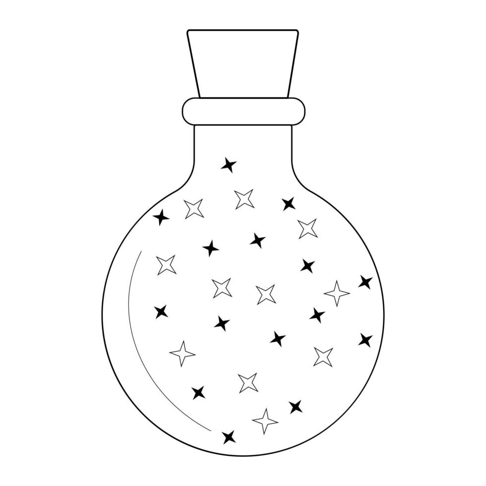 Vector doodle illustration of round potion bottle with stars inside