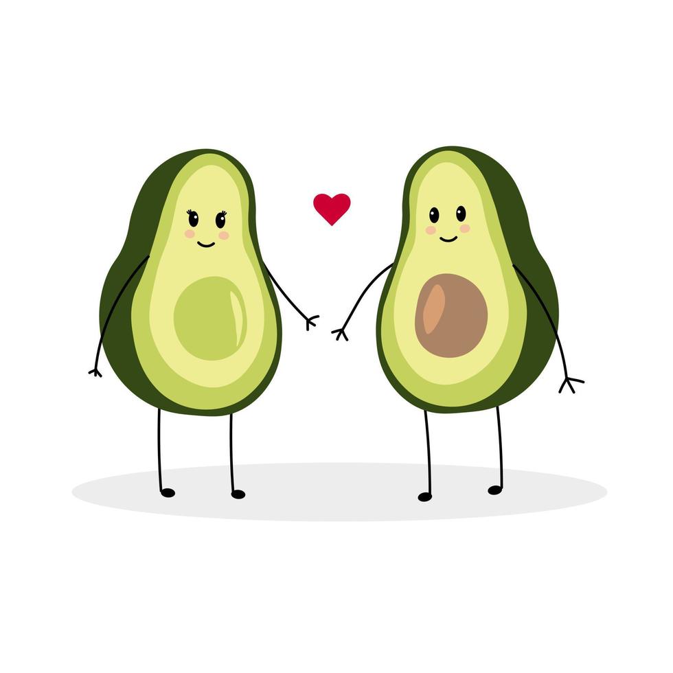 ilustración vectorial de adorables personajes de aguacate enamorados. vector