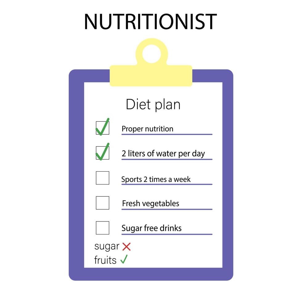 ilustración vectorial de un nutricionista con un plan de dieta vector