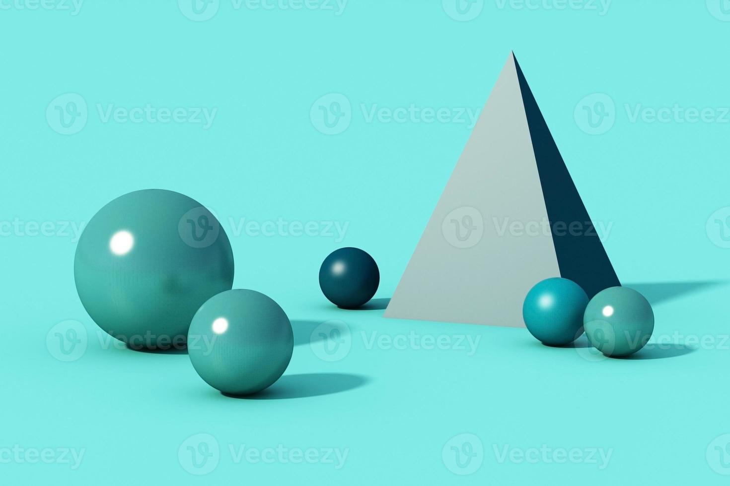 Geometric shapes with environment reflected on sphere. 3d rendering photo