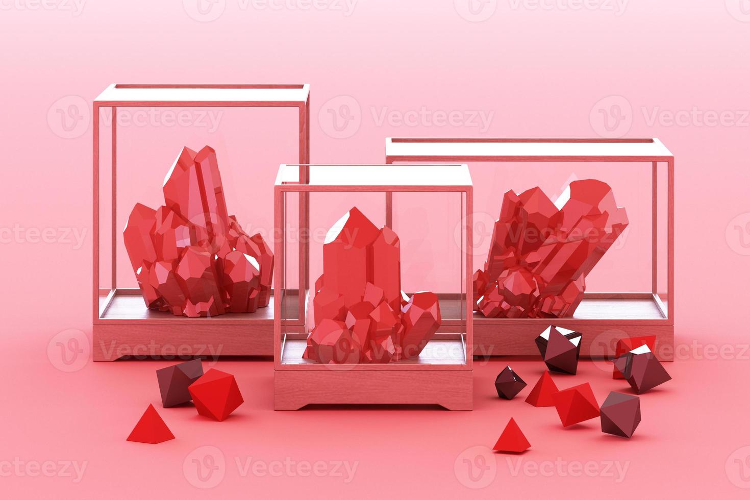 Product of blue red black mineral formation, minerals, quartz, gems, diamonds. 3d rendering photo