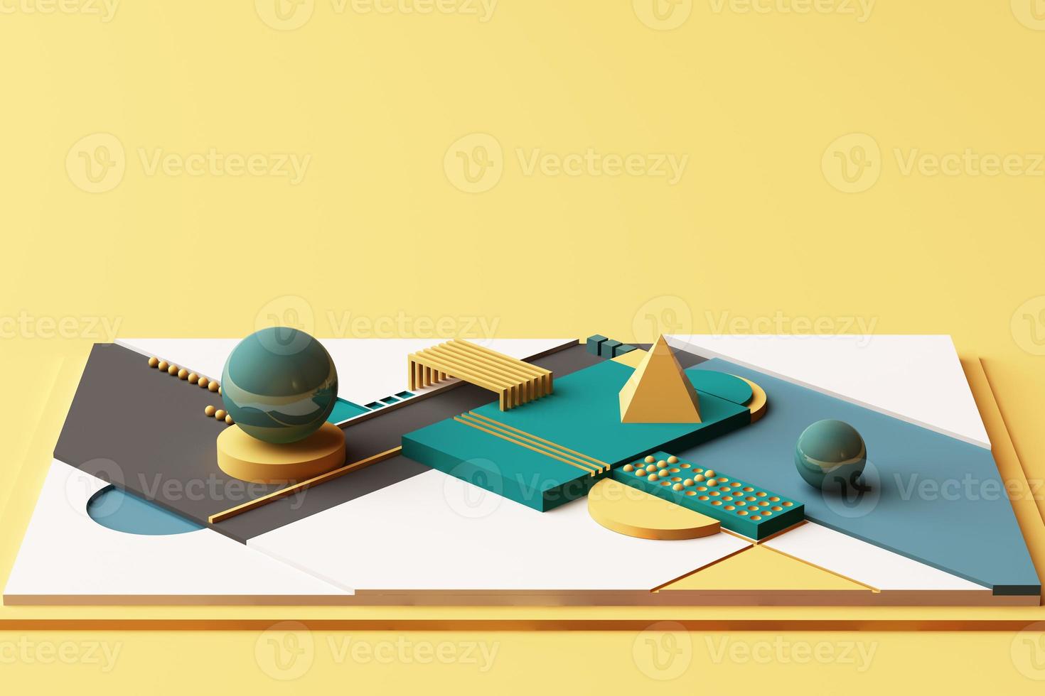 Design with composition of geometric memphis style shapes in pastel tone. 3d rendering illustration photo