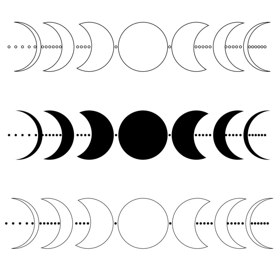 Vector doodle illustration with moon phases. Magic illustrations