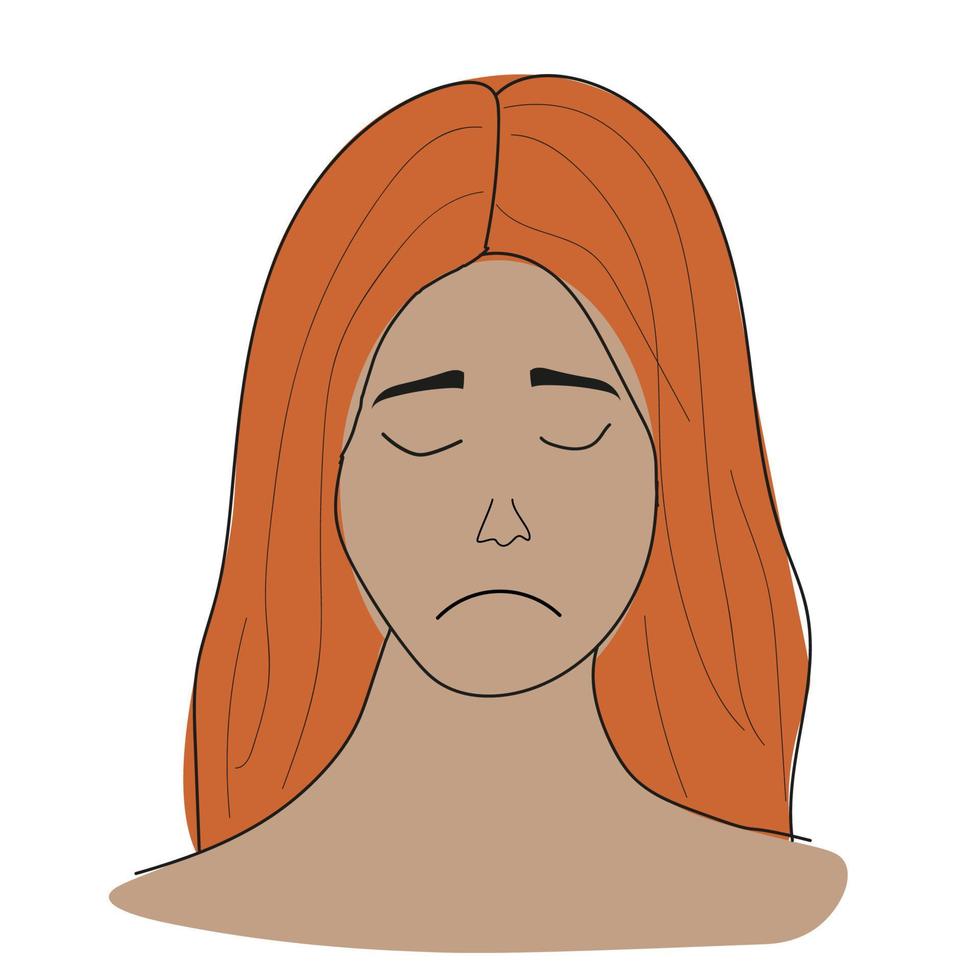 Doodle illustration of redhead girl face with sadness vector