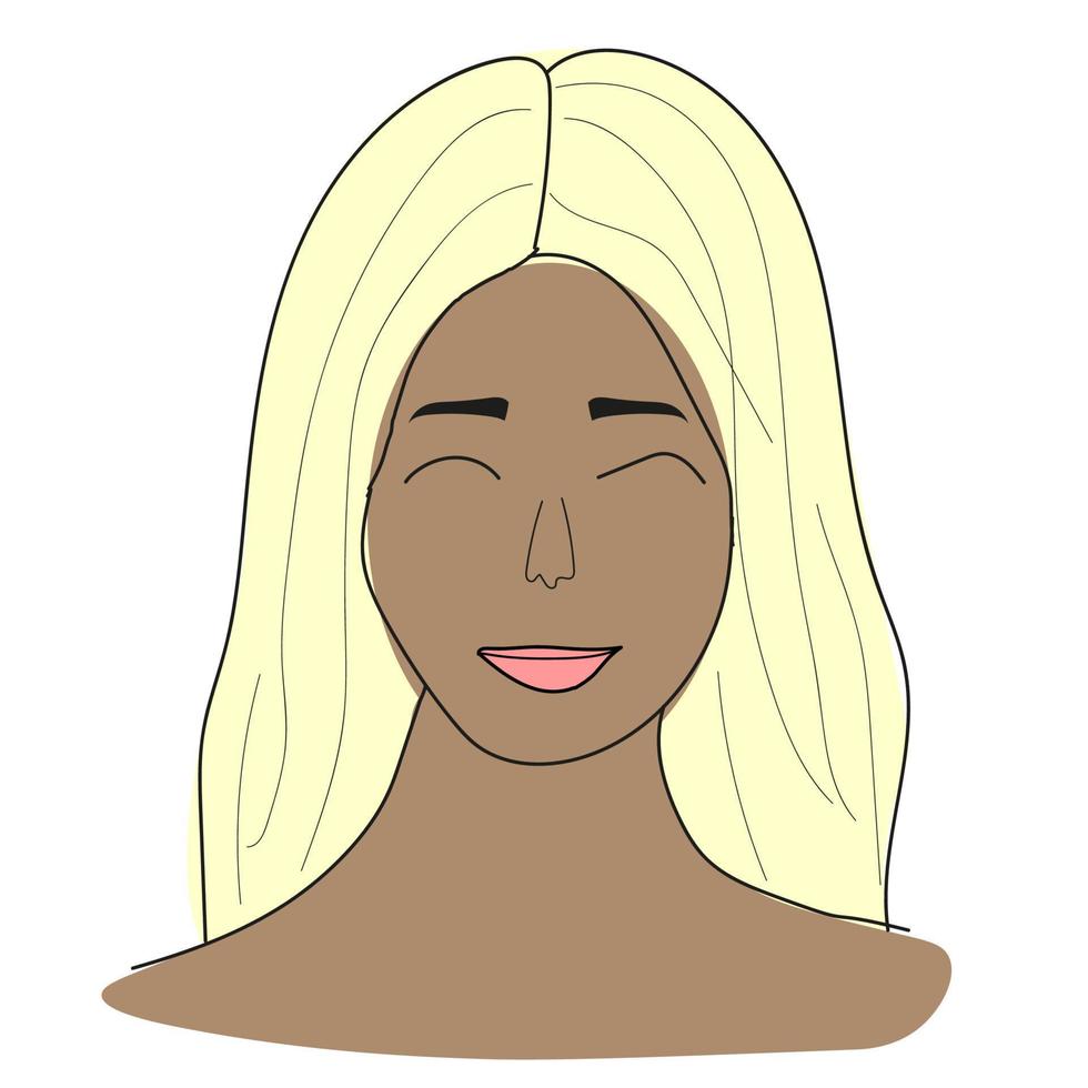 Doodle illustration blonde girl face joy vector