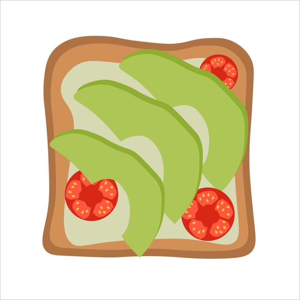 tostadas con tomates y aguacate para el desayuno. ilustración plana vectorial vector